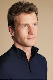 Charles Tyrwhitt Blue Merino Button Neck Jumper - Image 3 of 6