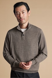 Charles Tyrwhitt Brown Merino Button Neck Jumper - Image 1 of 5