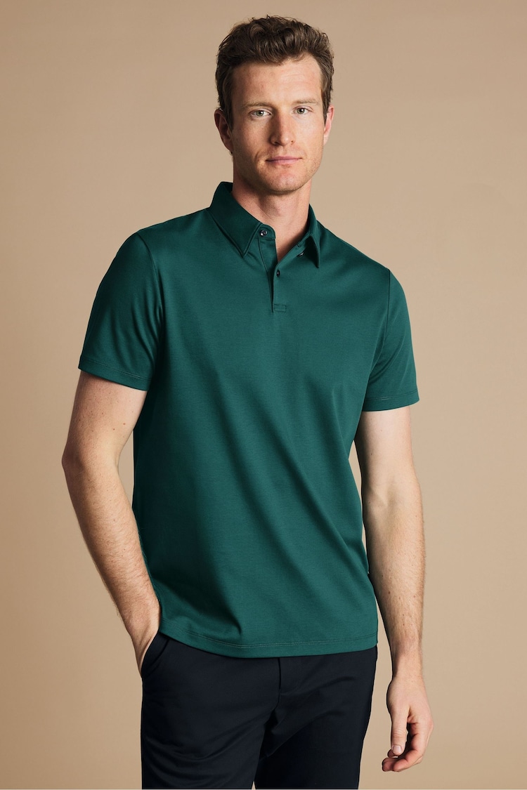 Charles Tyrwhitt Green Plain Short Sleeve Jersey Polo Shirt - Image 1 of 5