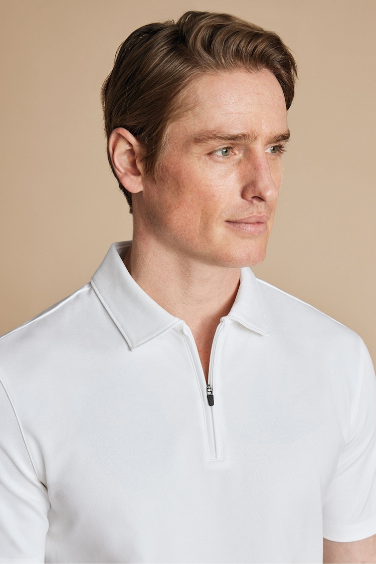 Charles Tyrwhitt White Performance Pique Polo Shirt - Image 2 of 6