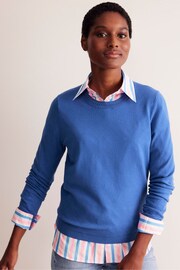 Boden Light Blue Crew Neck Catriona Cotton V-Neck Jumper - Image 3 of 6