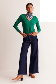 Boden Dark Green Catriona Cotton V-Neck Jumper - Image 4 of 6