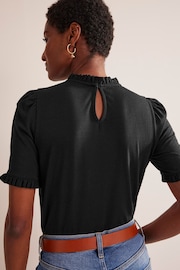 Boden Black Supersoft Frill Detail T-Shirt - Image 3 of 5