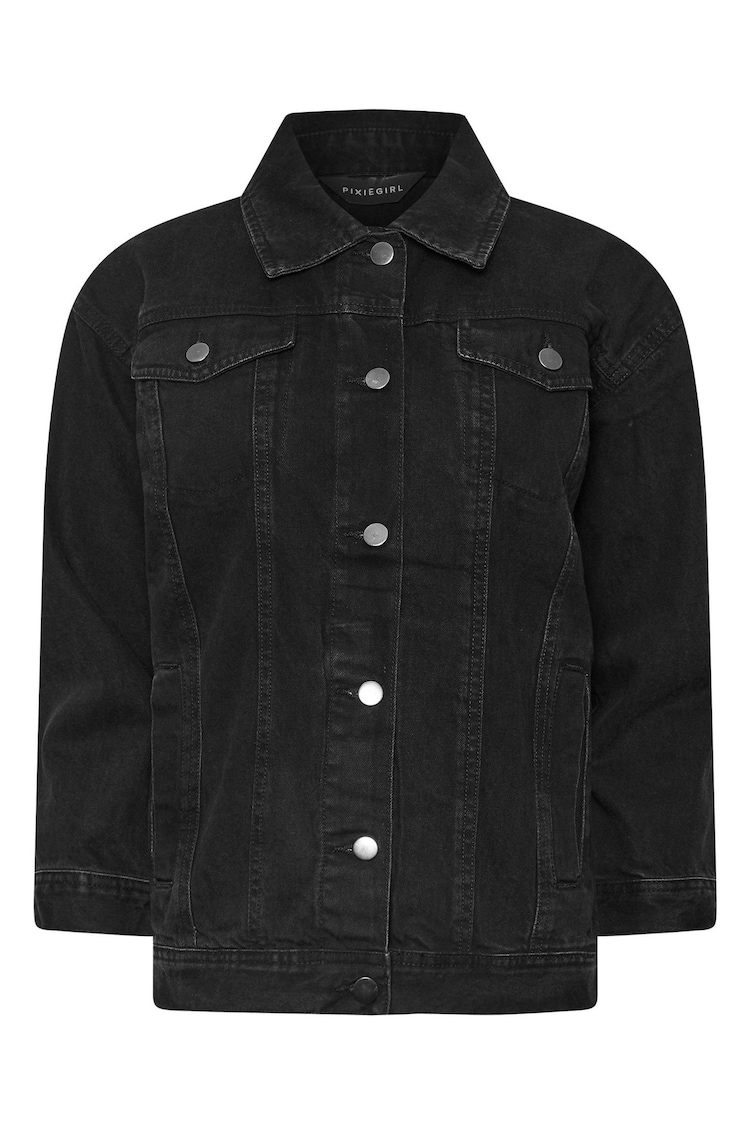 PixieGirl Petite Black Oversized Washed Denim Jacket - Image 5 of 5