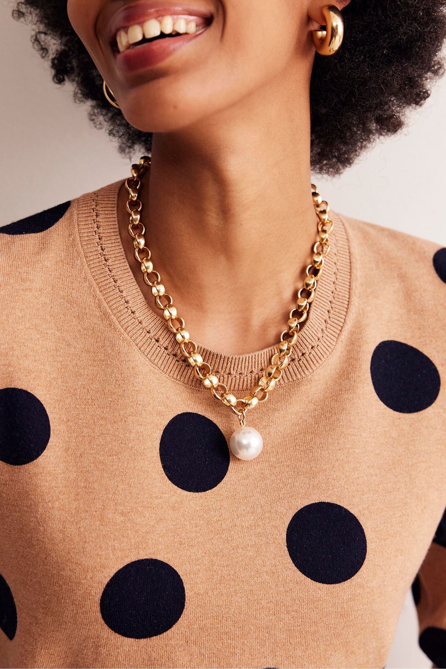 Buy Boden Gold Tone Chunky Faux Pearl Necklace from Next Luxembourg