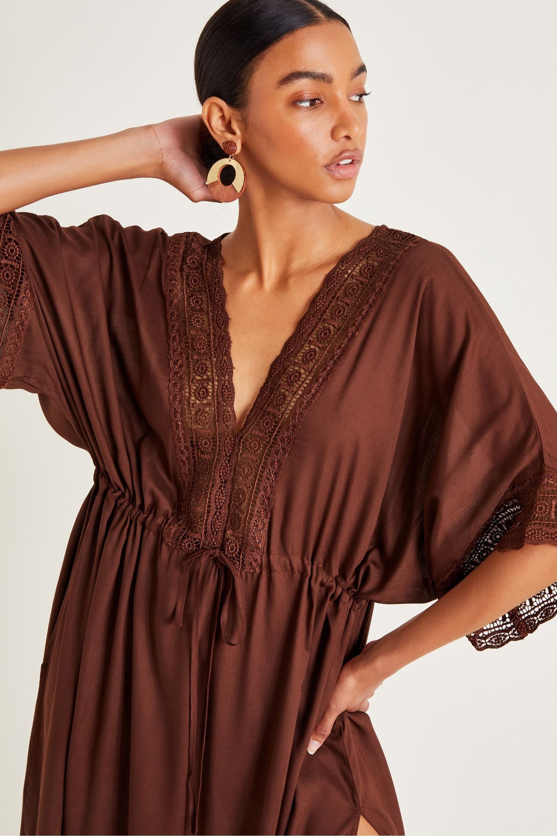 Buy Monsoon Brown Cali Crochet Kaftan Dress from the Next UK online shop