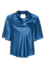 Soaked in Luxury Blue SLMilu Cowl Neck Flutter Sleeves Blouse - Image 4 of 6