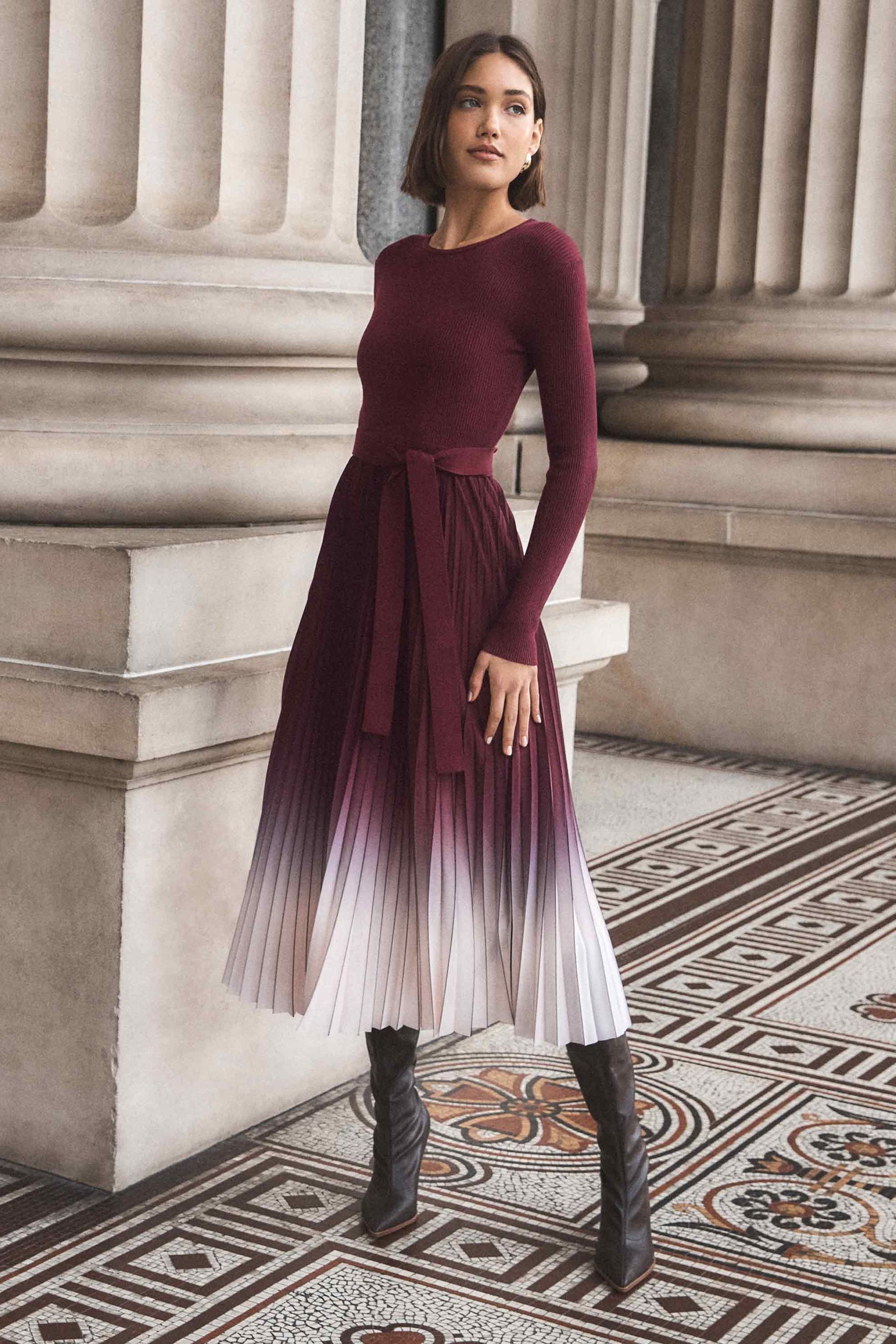 Pleated purple dress sale