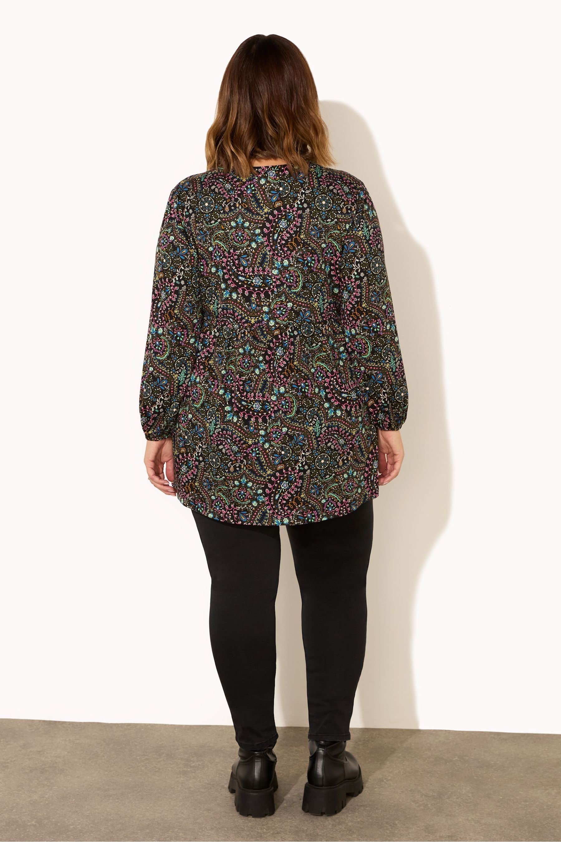 Live Unlimited Black Curve Snake Print Jersey Nehru Collar Tunic
