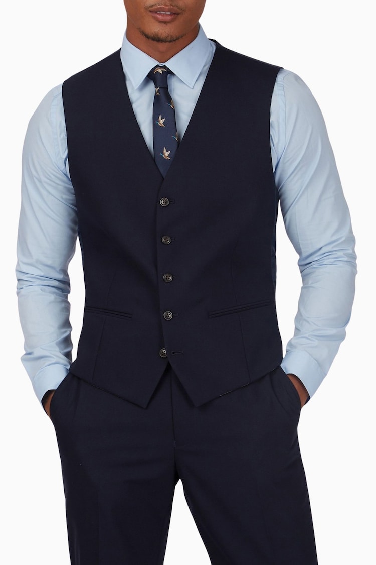 Antique Rogue Blue Curtis Plain Twill Waistcoats - Image 1 of 3