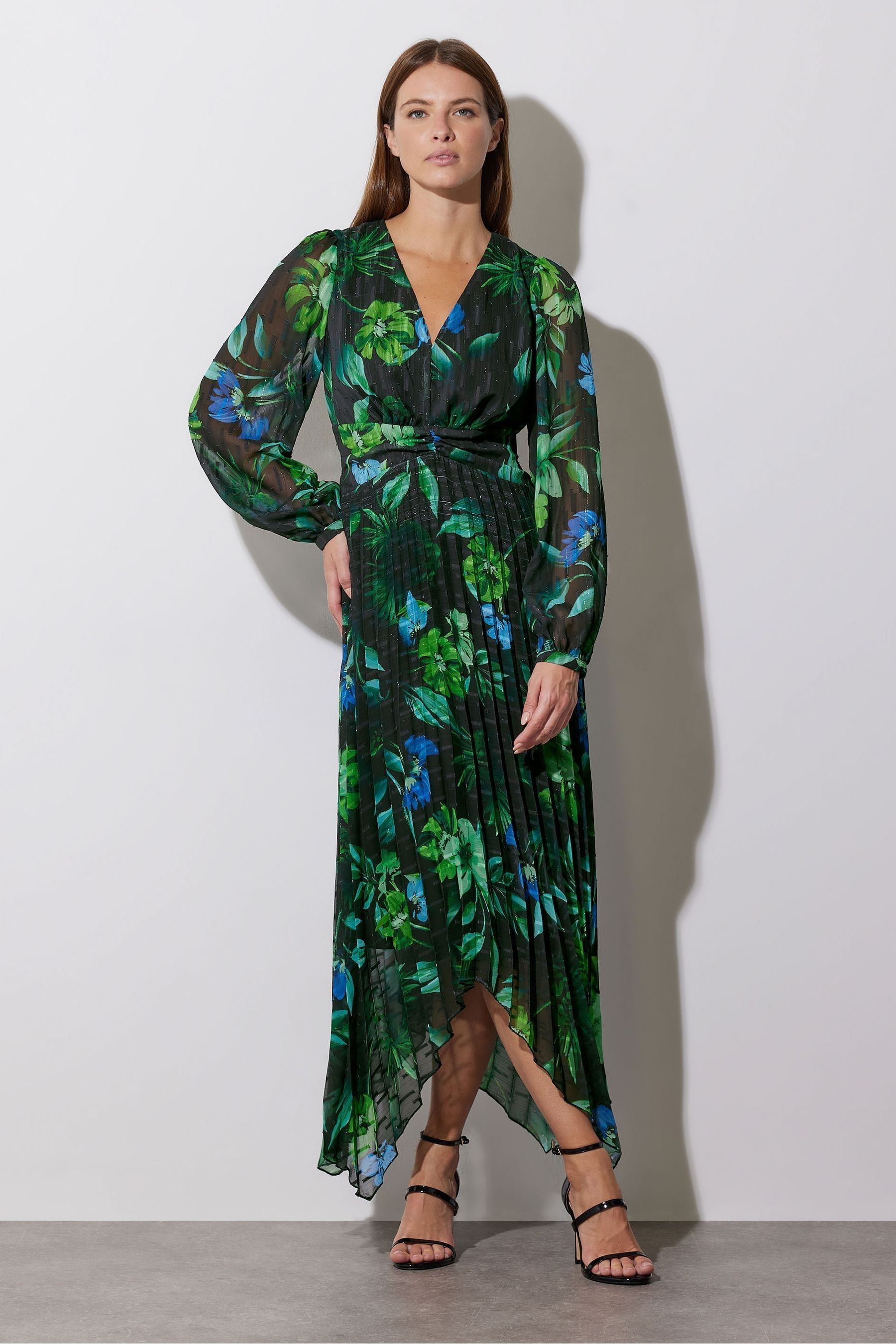 Pleated floral dress clearance