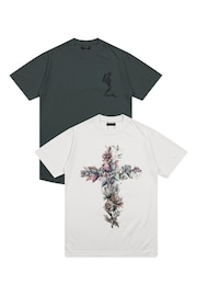 Religion White Cross Botanical Graphic and Classic Core 100% Cotton T-Shirts 2 Pack - Image 1 of 1