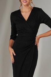 Jolie Moi Black Metallic Wrap Bodycon Dress - Image 2 of 4