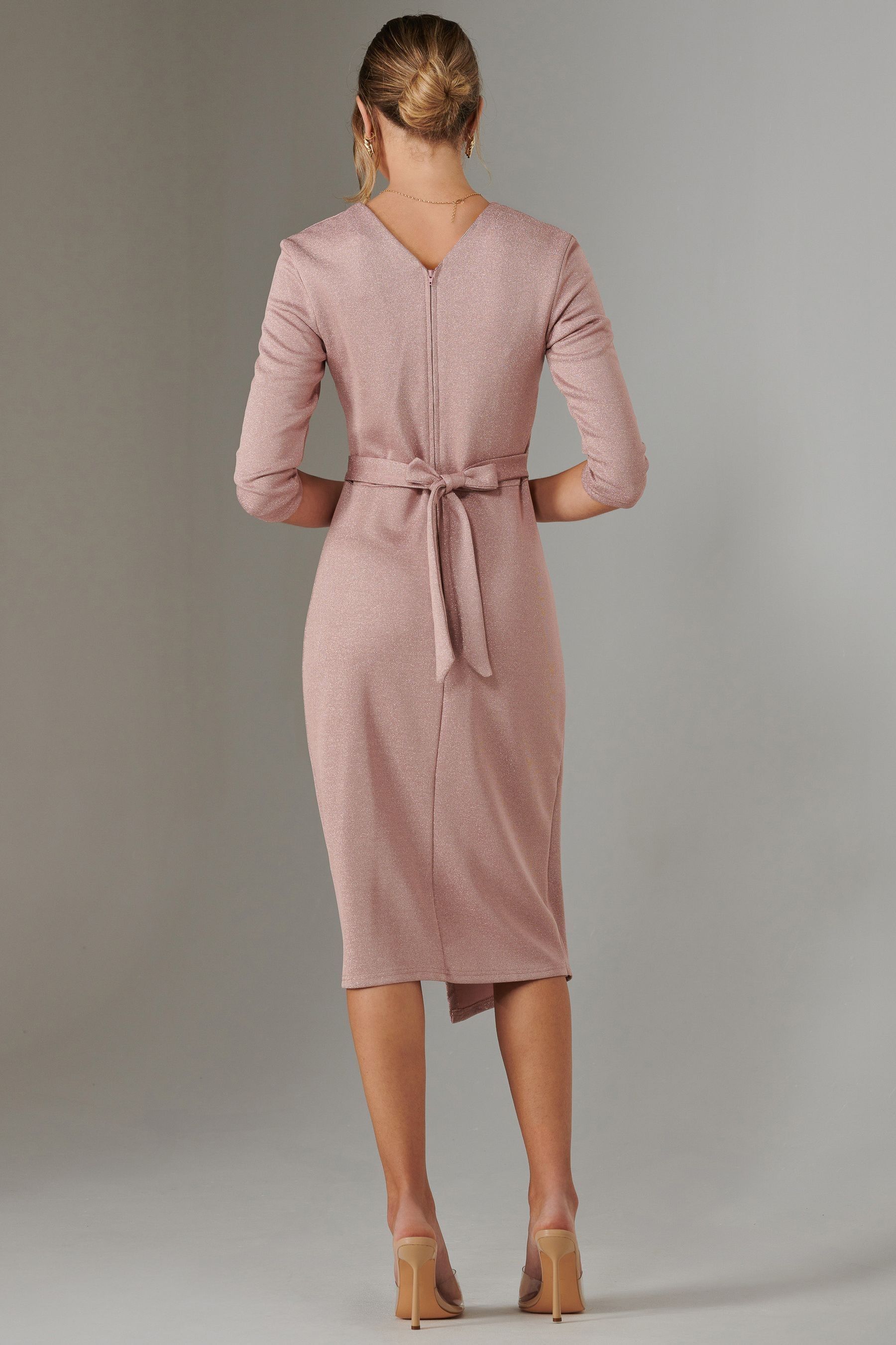 Jolie Moi Pink Metallic Wrap Bodycon Dress