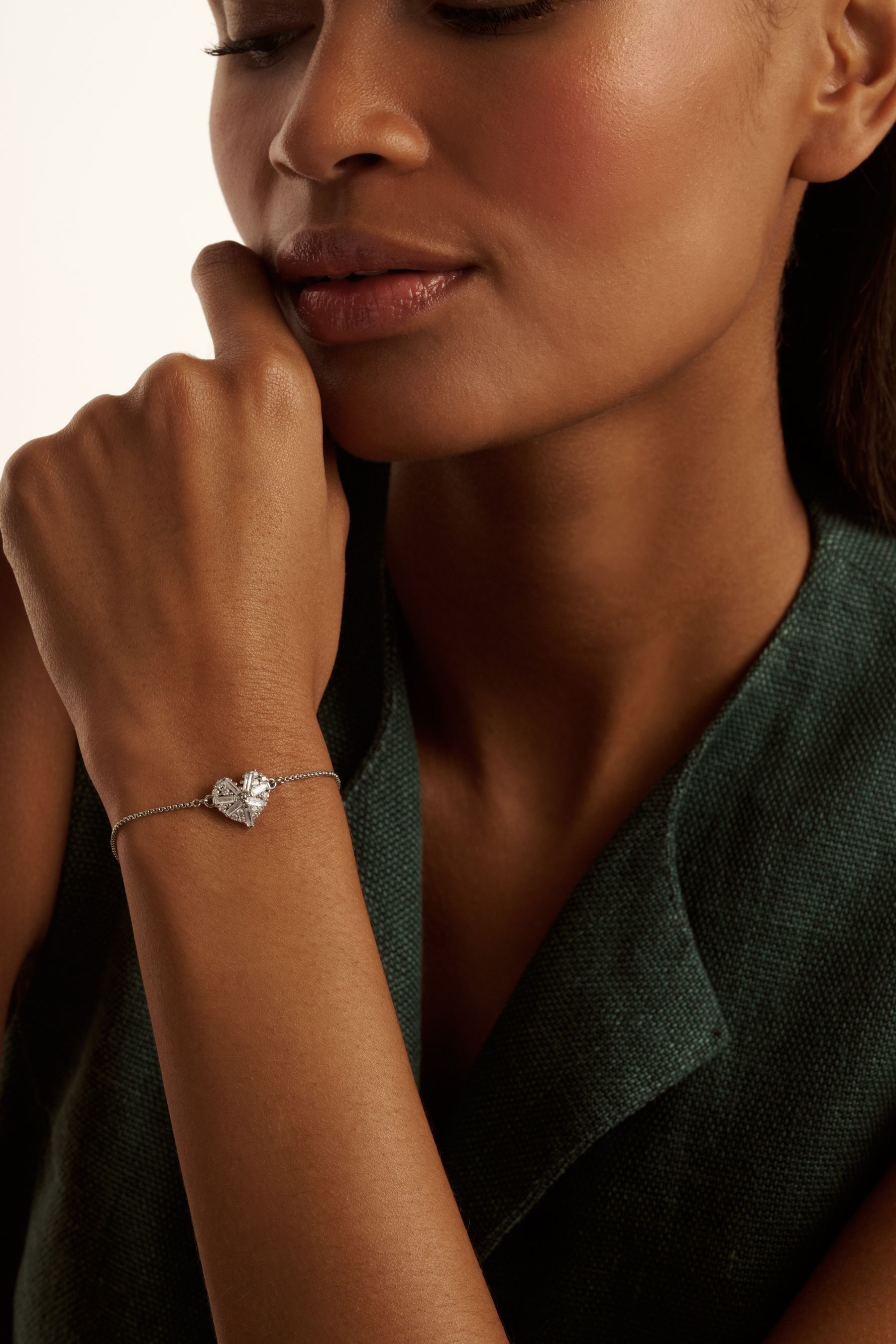 Ted Baker Silver Tone Cherisa Crystal Cluster Heart Adjustable Bracelet