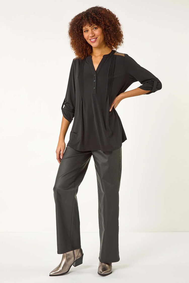 Roman Black Diamante Trim Button Tunics - Image 1 of 5