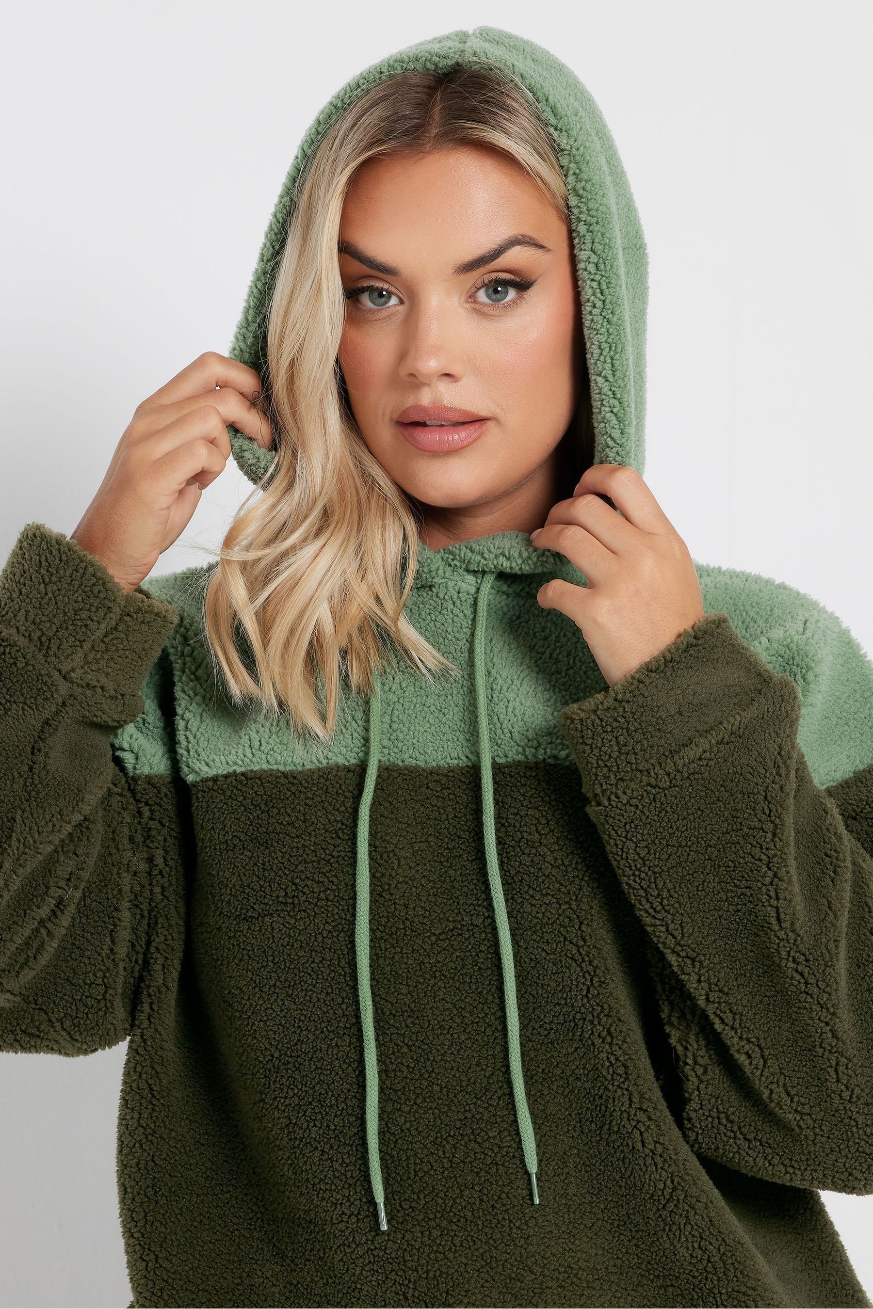 Buy Yours Curve Green Colourblock Teddy Hoodie from the Next UK online shop