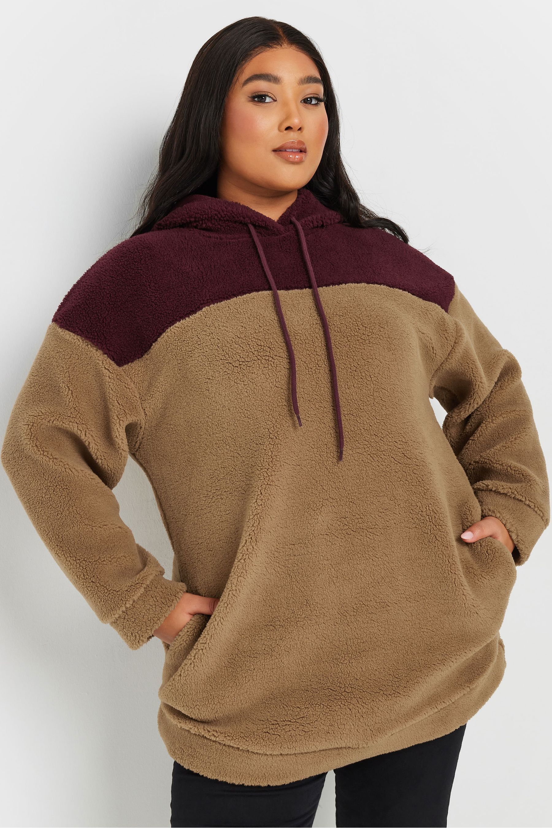 Buy Yours Curve Natural Colourblock Teddy Hoodie from the Next UK online shop