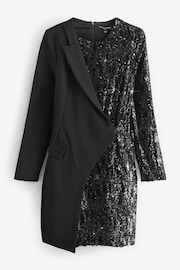 French Connection Black Xia Ponte Sequin Jersey Blazer Mini Dress - Image 4 of 4