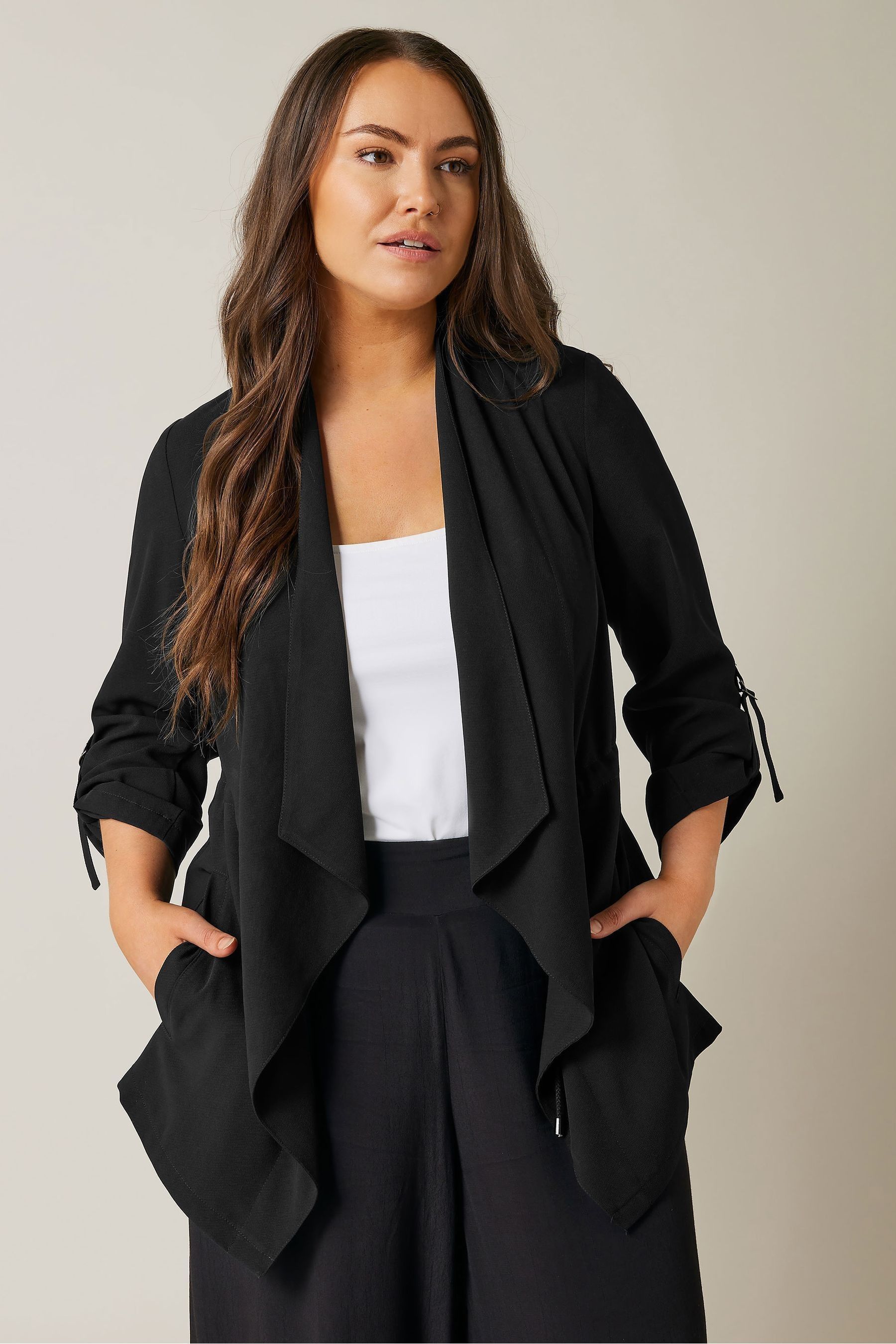 Evans Waist String Waterfall Jacket 22 Black Womens