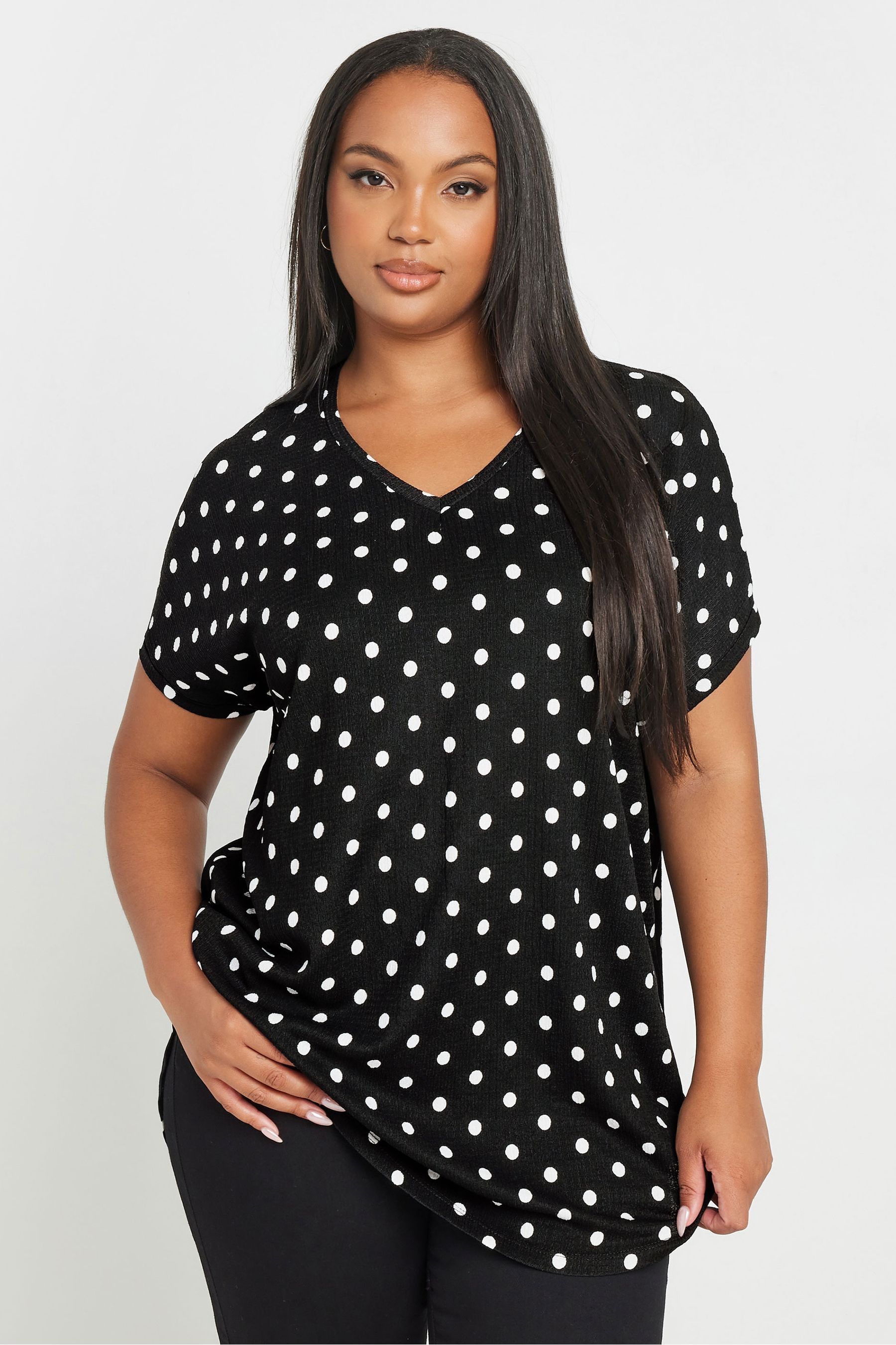 Yours Curve Black Dot Print Top