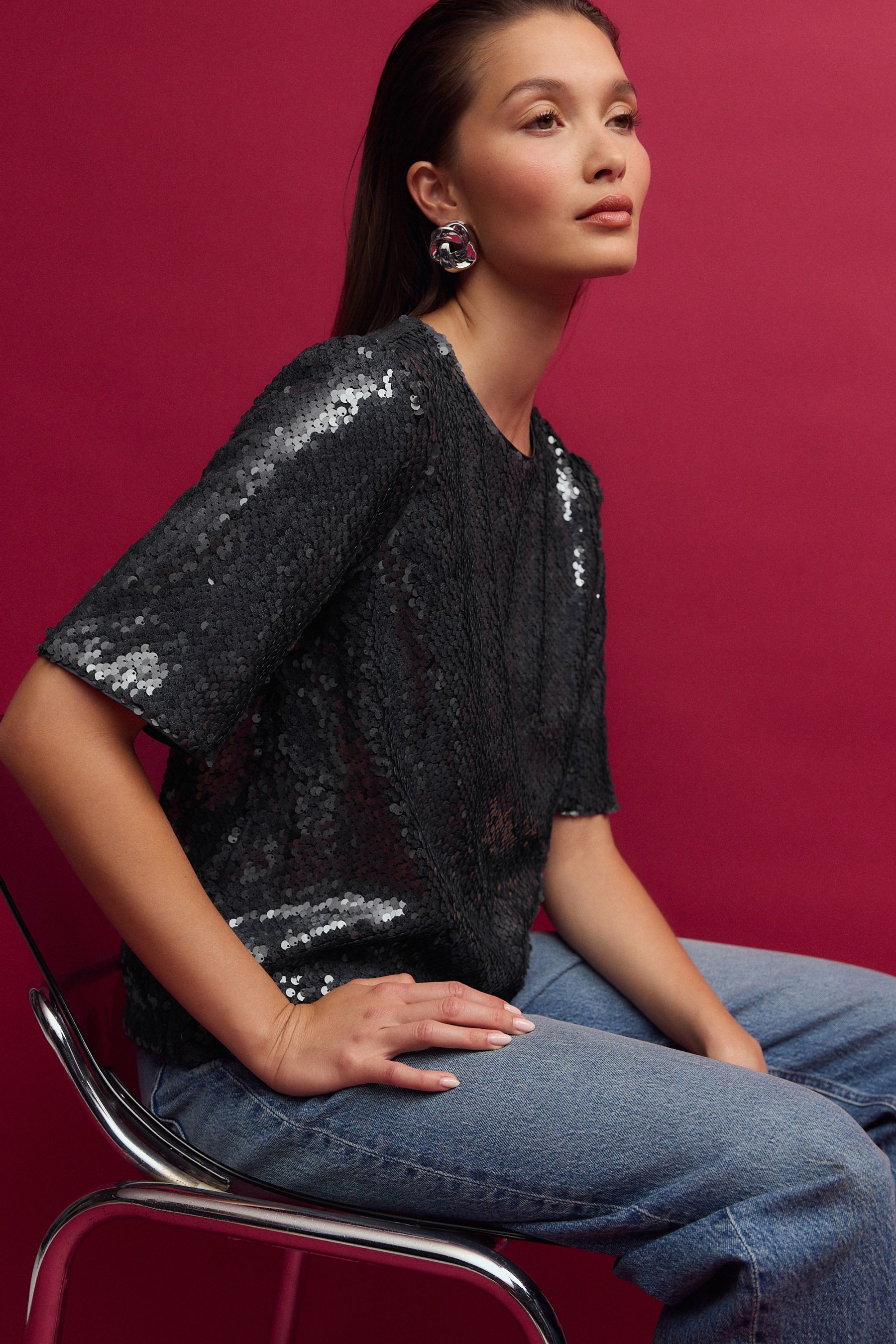 Buy Pewter Sequin T Shirt from the Next UK online shop