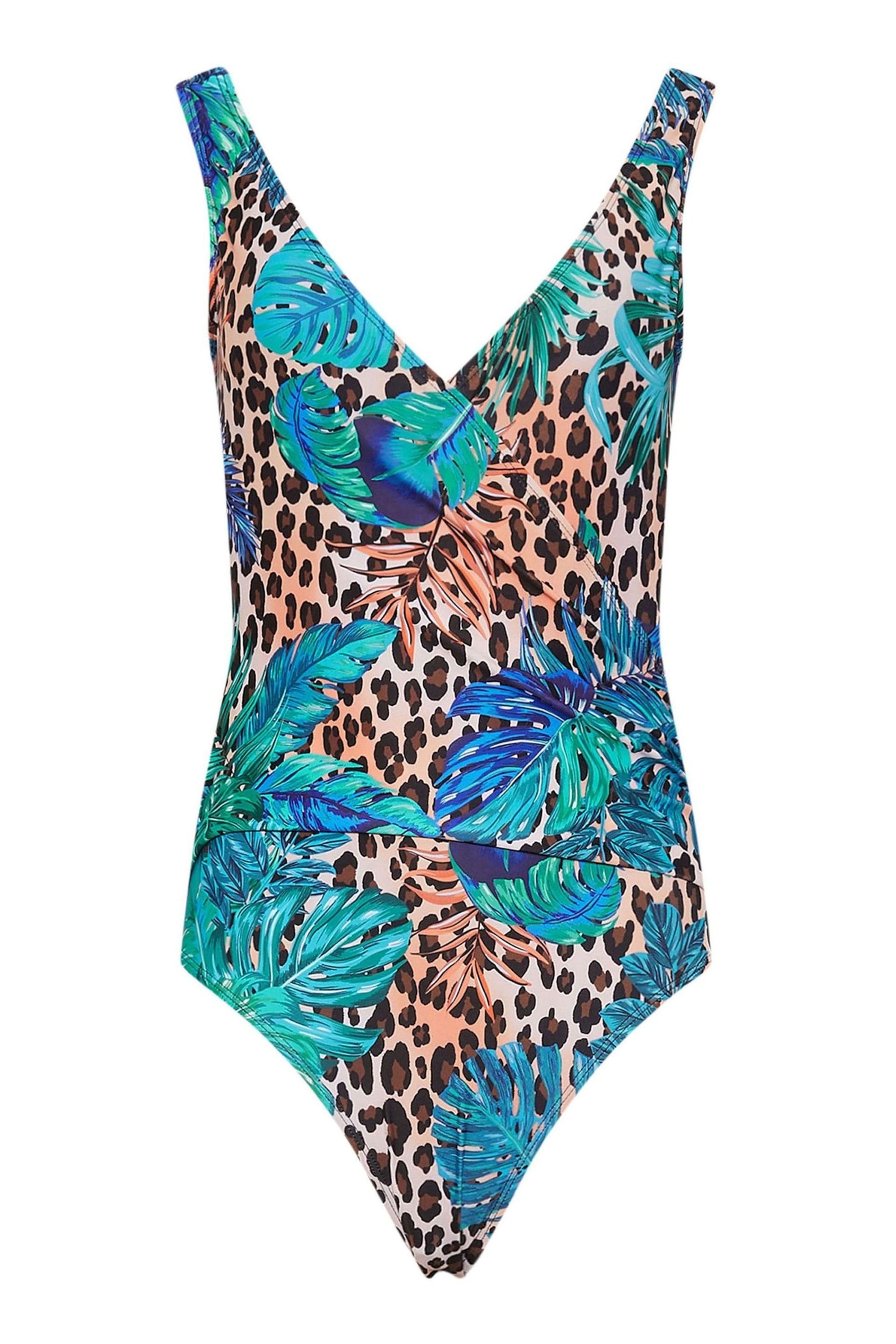 Long Tall Sally Blue&Brown Tropical Leopard Print Wrap Swimsuit - Image 6 of 6