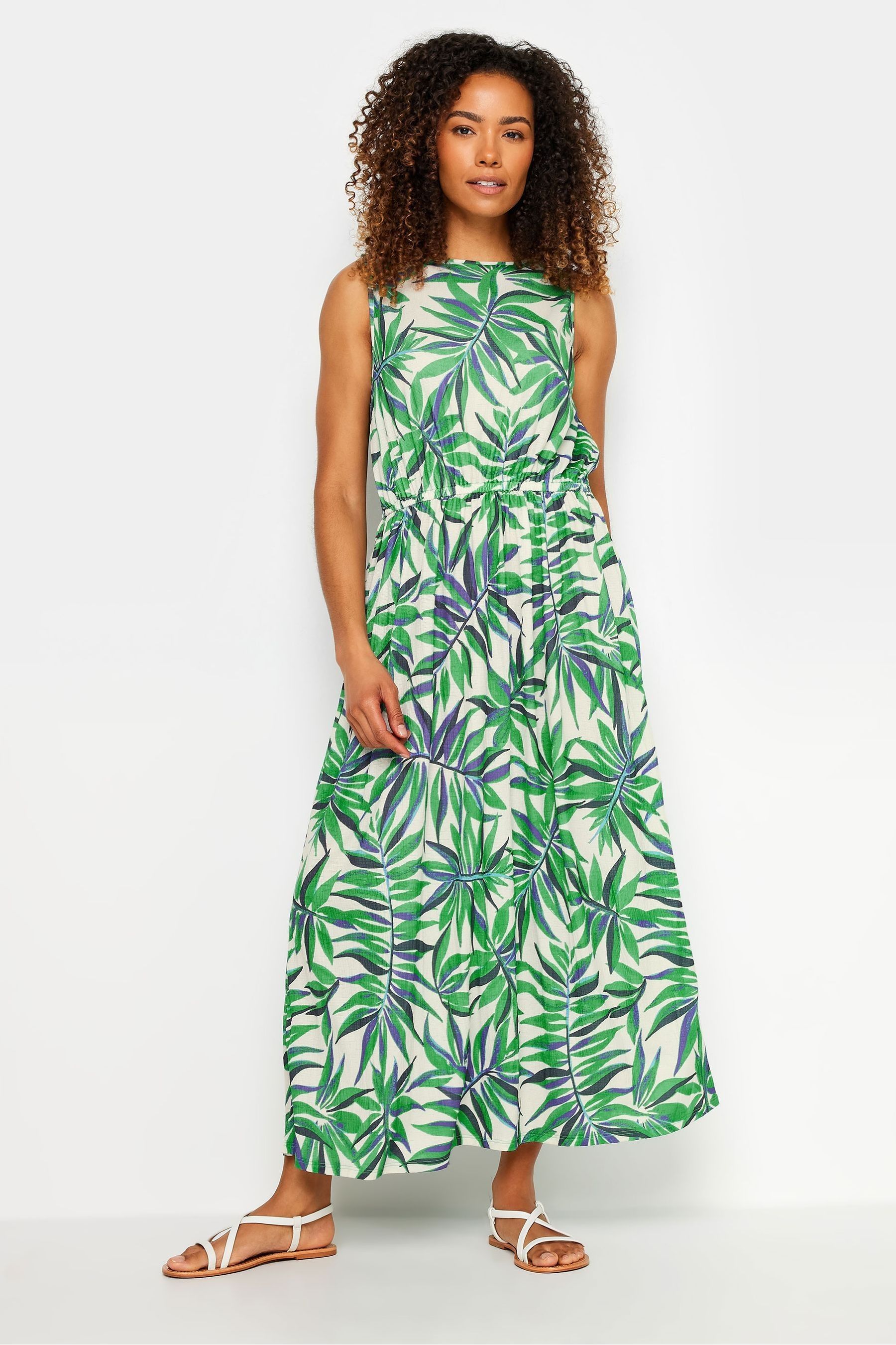 Buy M Co Green Tropical Leaf Print Sleeveless Dress from the Next UK online shop