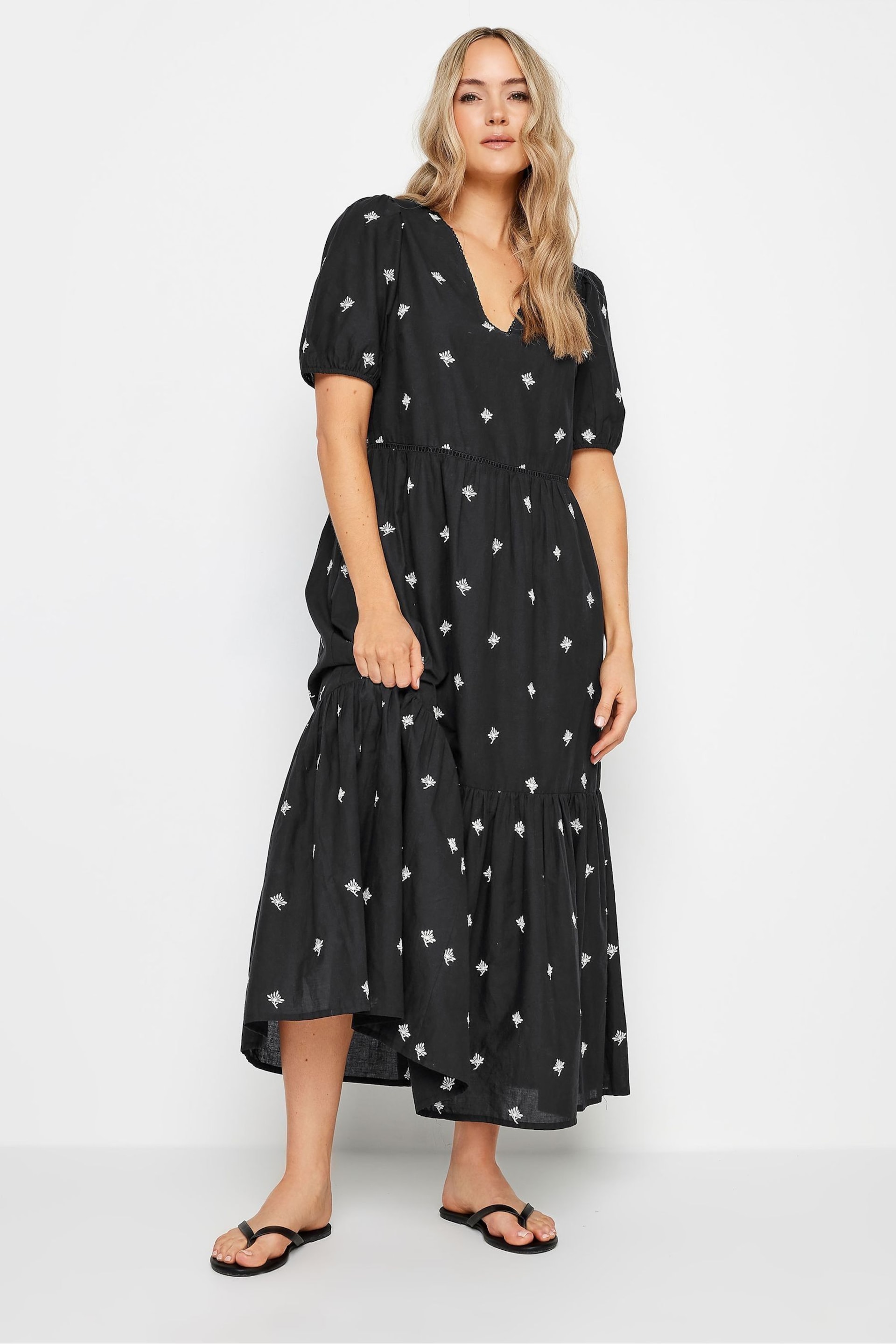 Long Tall Sally Black Embroidered V-Neck Tiered Dress - Image 3 of 6