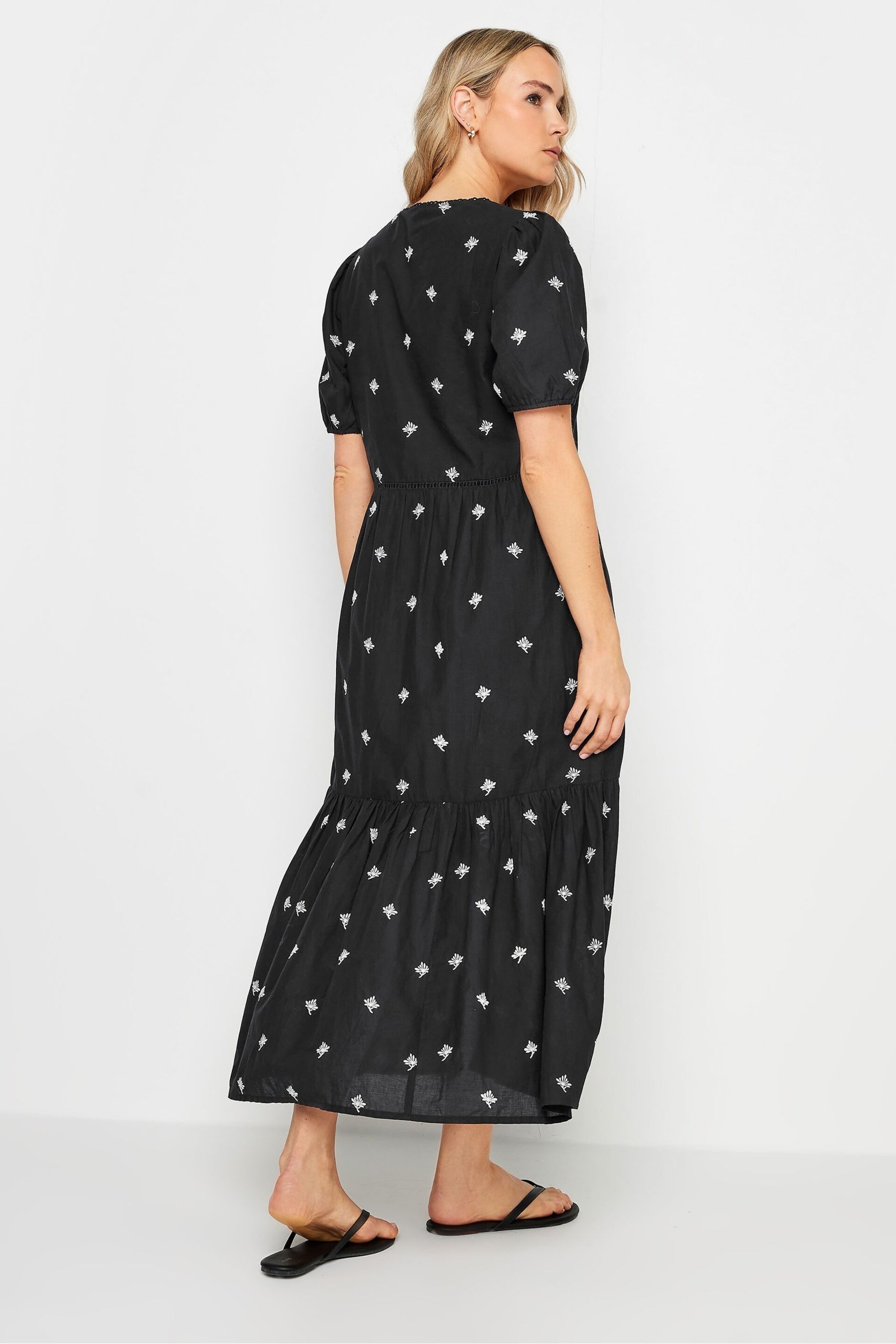 Long Tall Sally Black Embroidered V-Neck Tiered Dress - Image 5 of 6