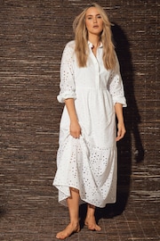 Long Tall Sally White Broidered Long Sleeve Shirt Dress - Image 1 of 6