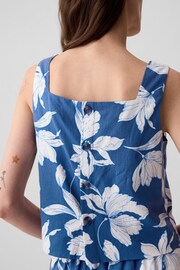 Gap Blue Linen Blend Button Back Cropped Vest Top - Image 4 of 4