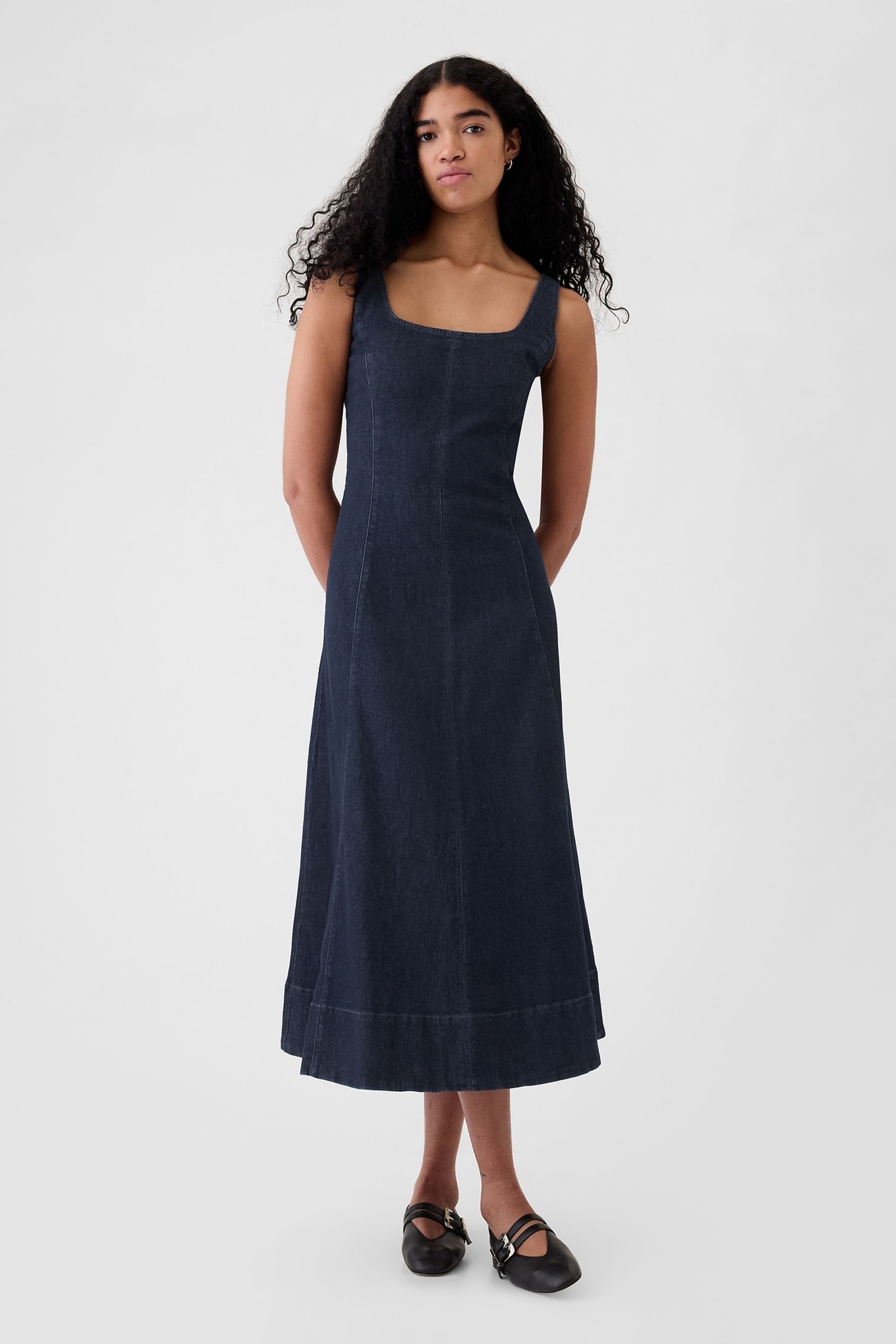 Buy Gap Blue Denim Square Neck Midi Dress from the Next UK online shop