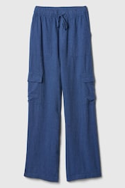 Gap Blue Linen Blend Wide Leg Cargo Pull On Trousers - Image 5 of 5