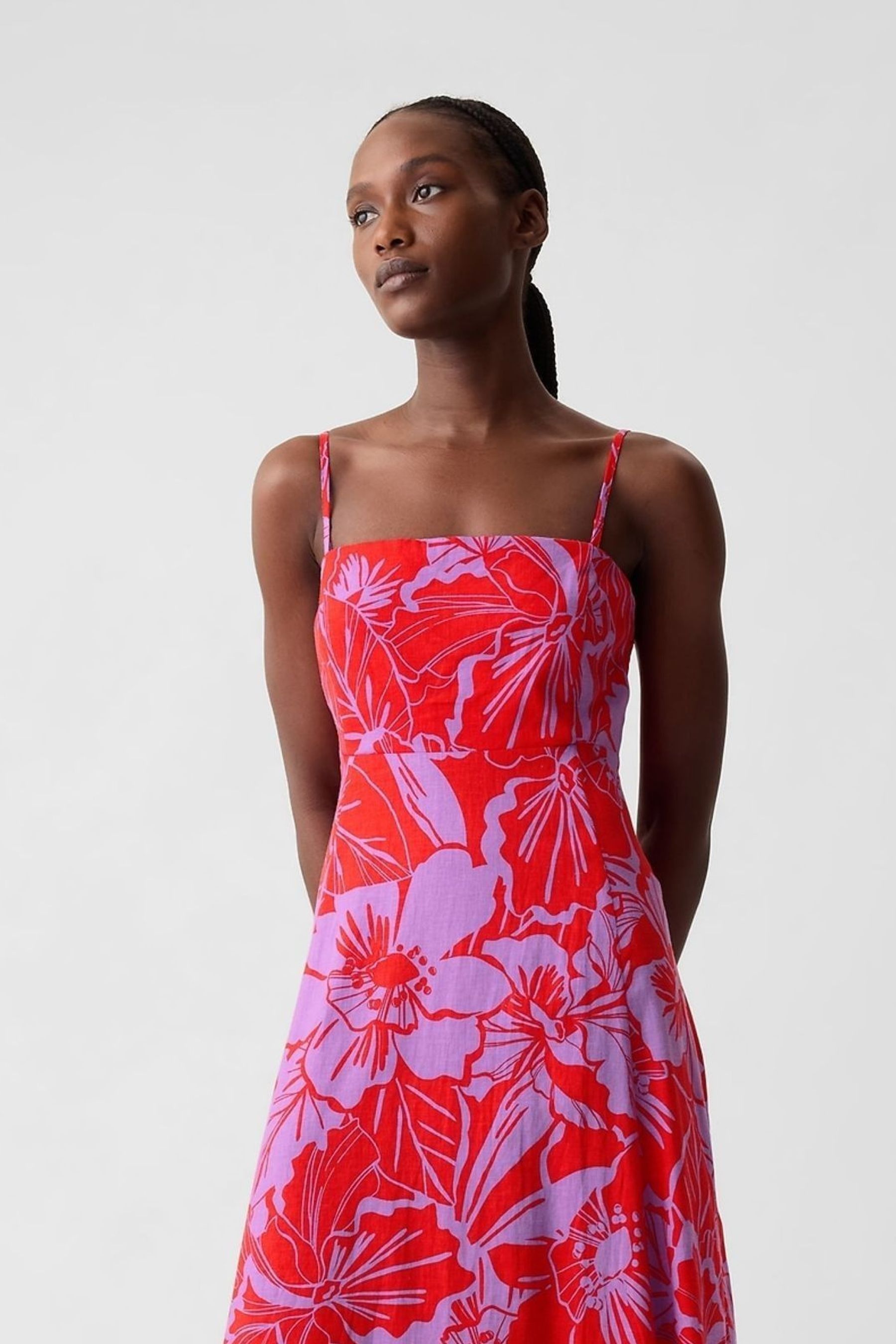 Buy Gap Red Floral Linen Blend Removable Straps Midi Dress from the Next UK online shop