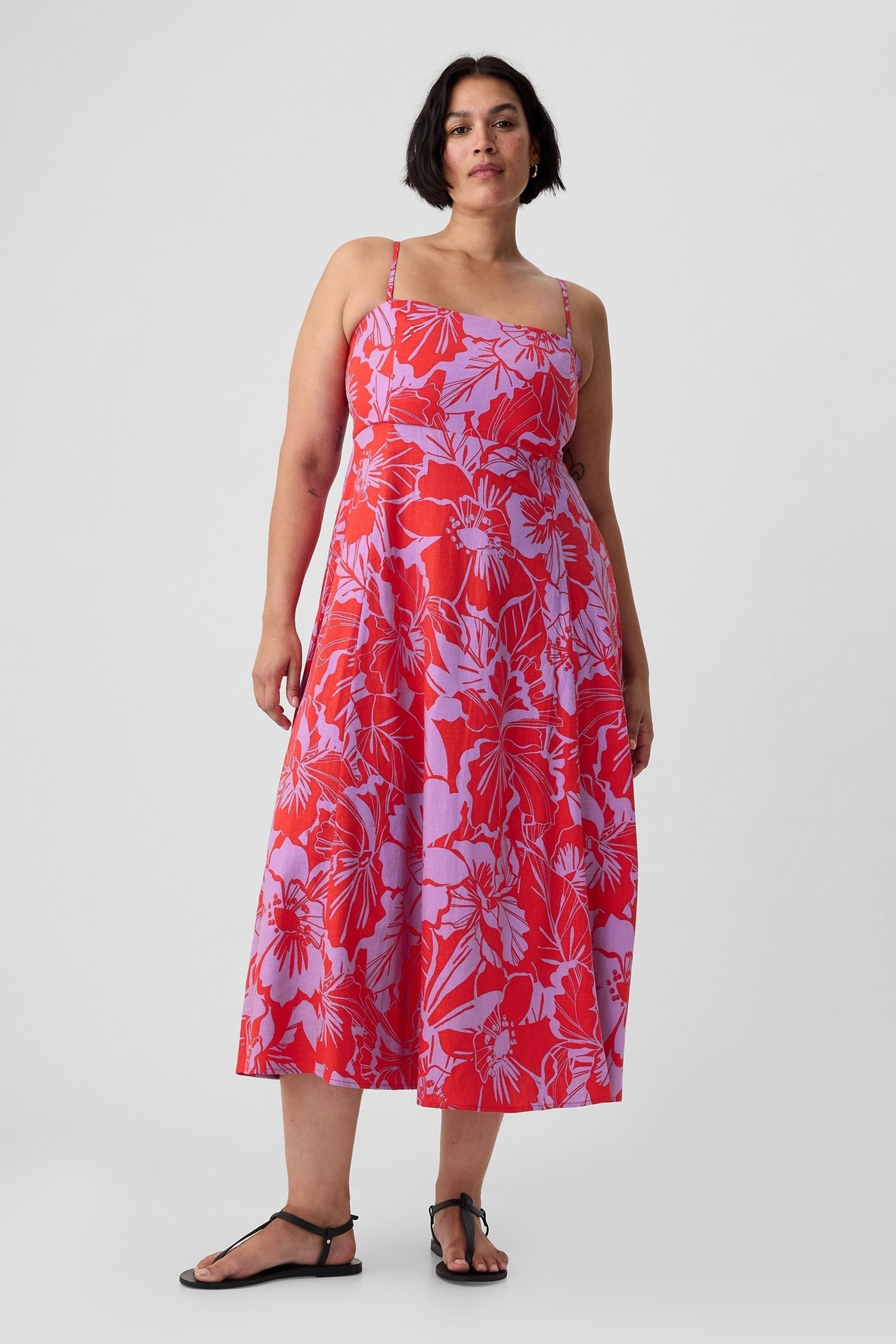 Buy Gap Red Floral Linen Blend Removable Straps Midi Dress from Next Luxembourg