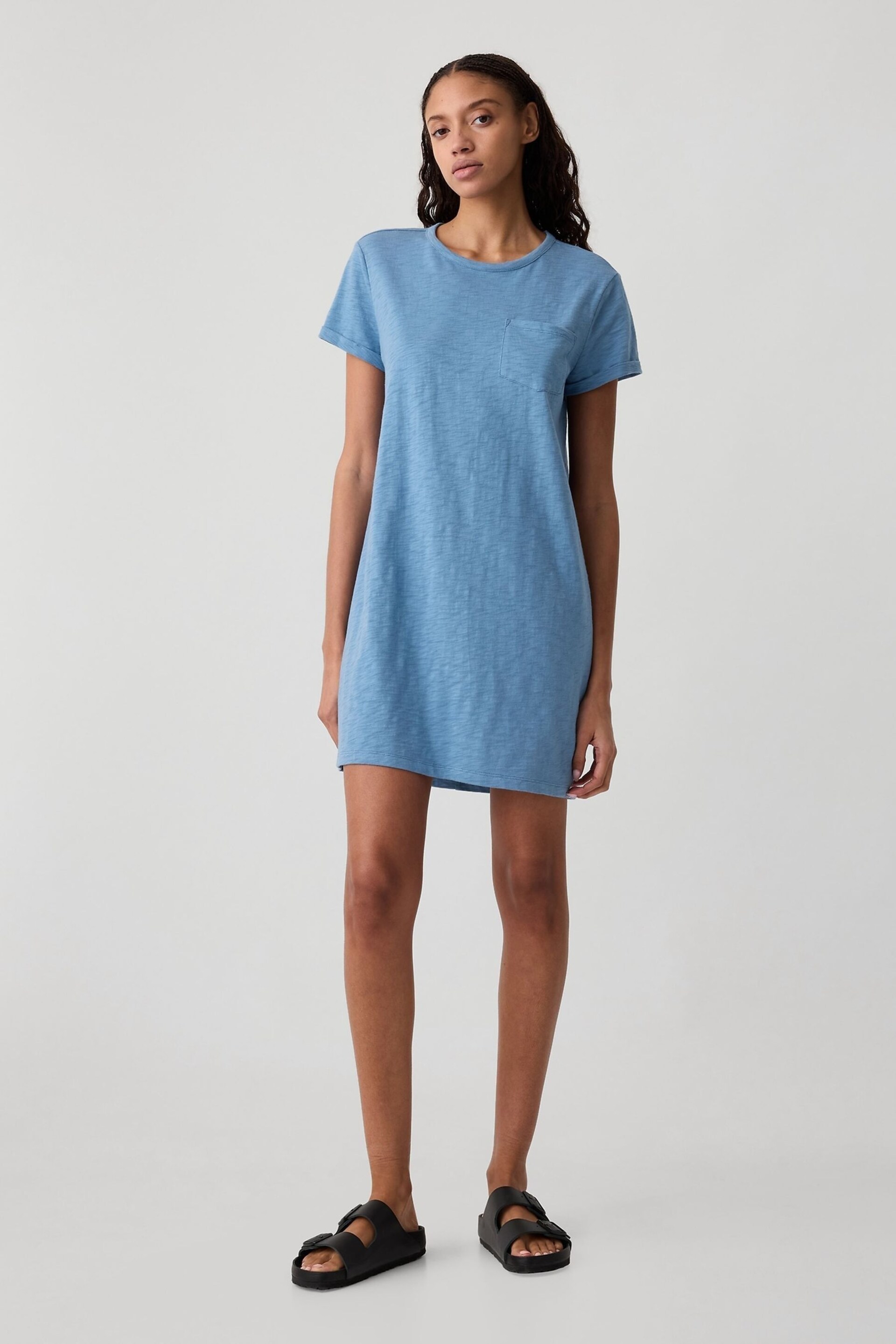 Gap Blue Crew Neck Short Sleeve Pocket T-Shirt Dress - Image 3 of 5