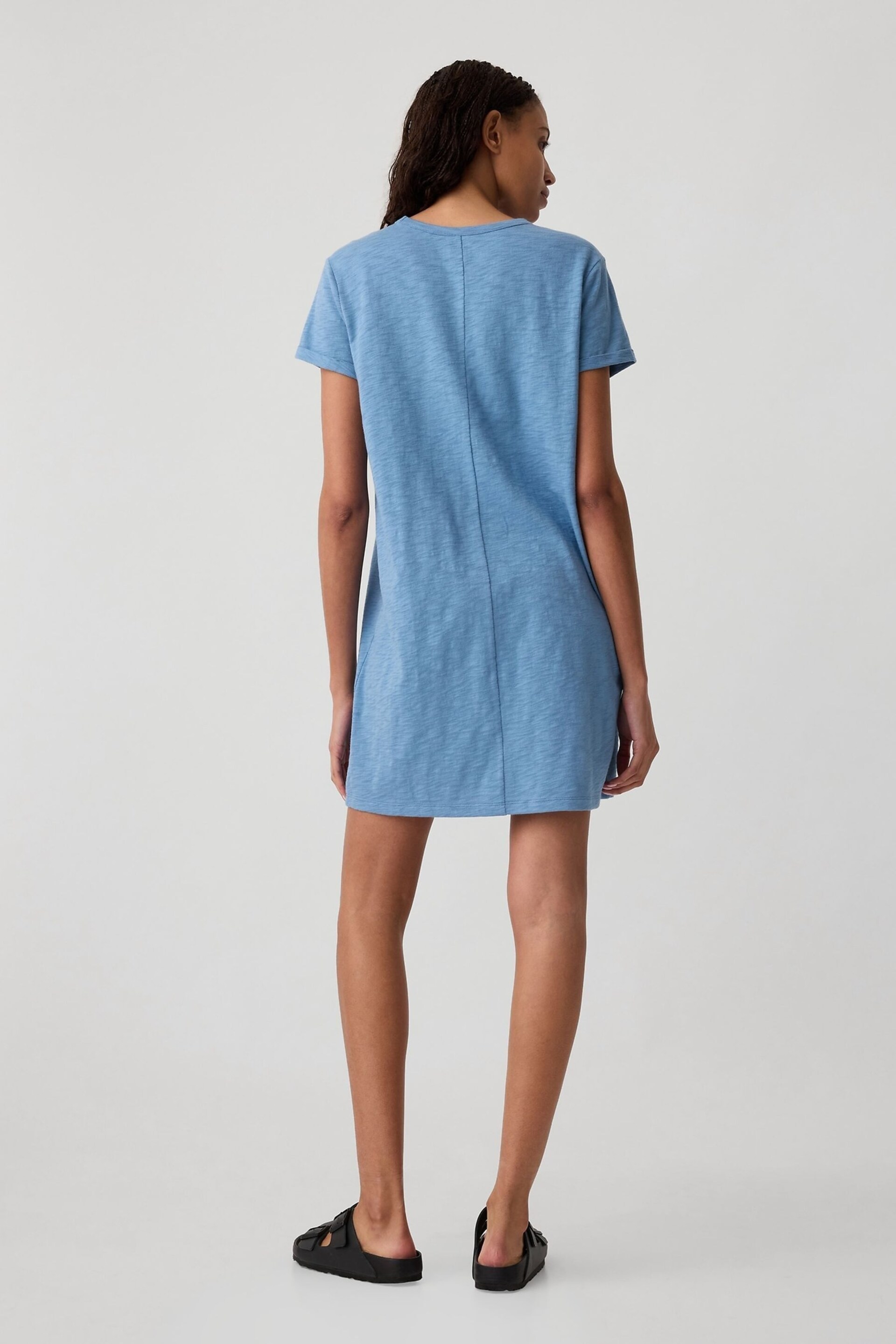 Gap Blue Crew Neck Short Sleeve Pocket T-Shirt Dress - Image 4 of 5