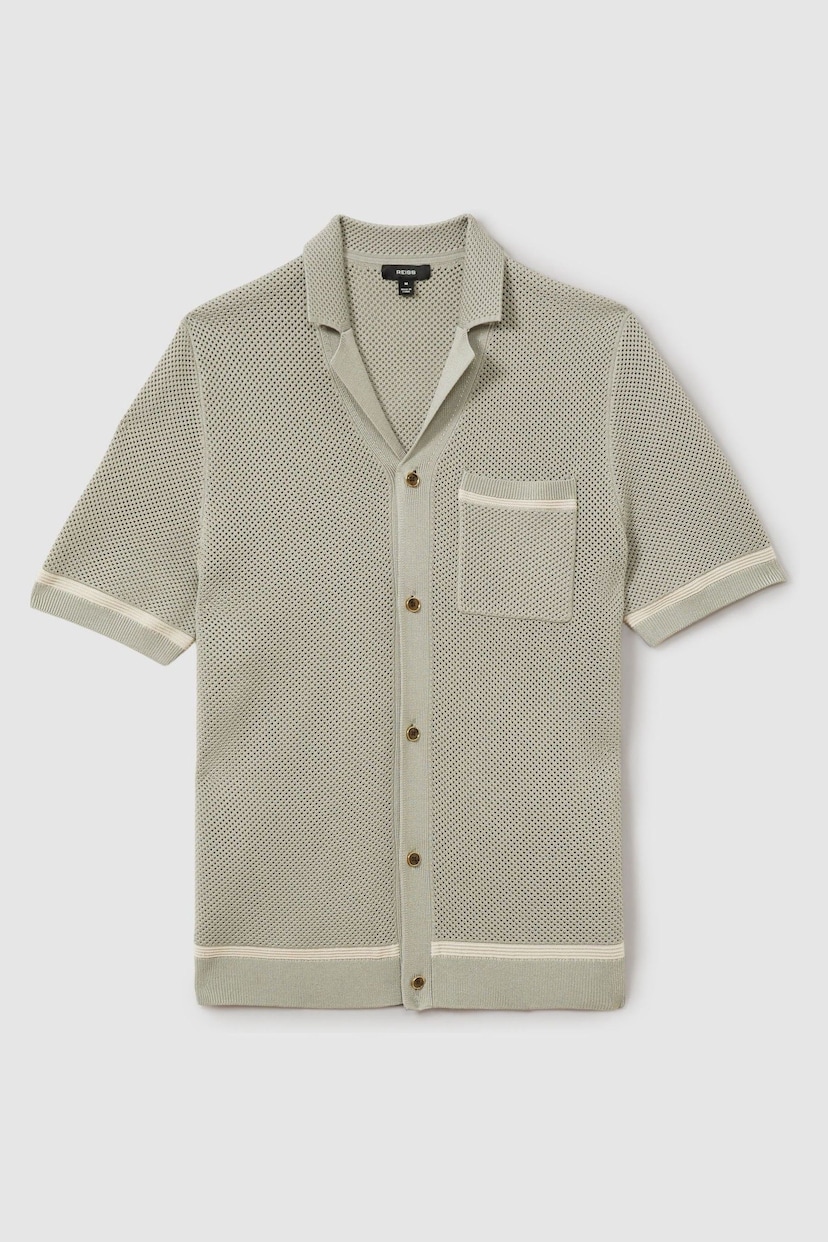 Reiss Light Sage Green Albion Open-Stitch Cuban Collar Shirt - Image 2 of 5