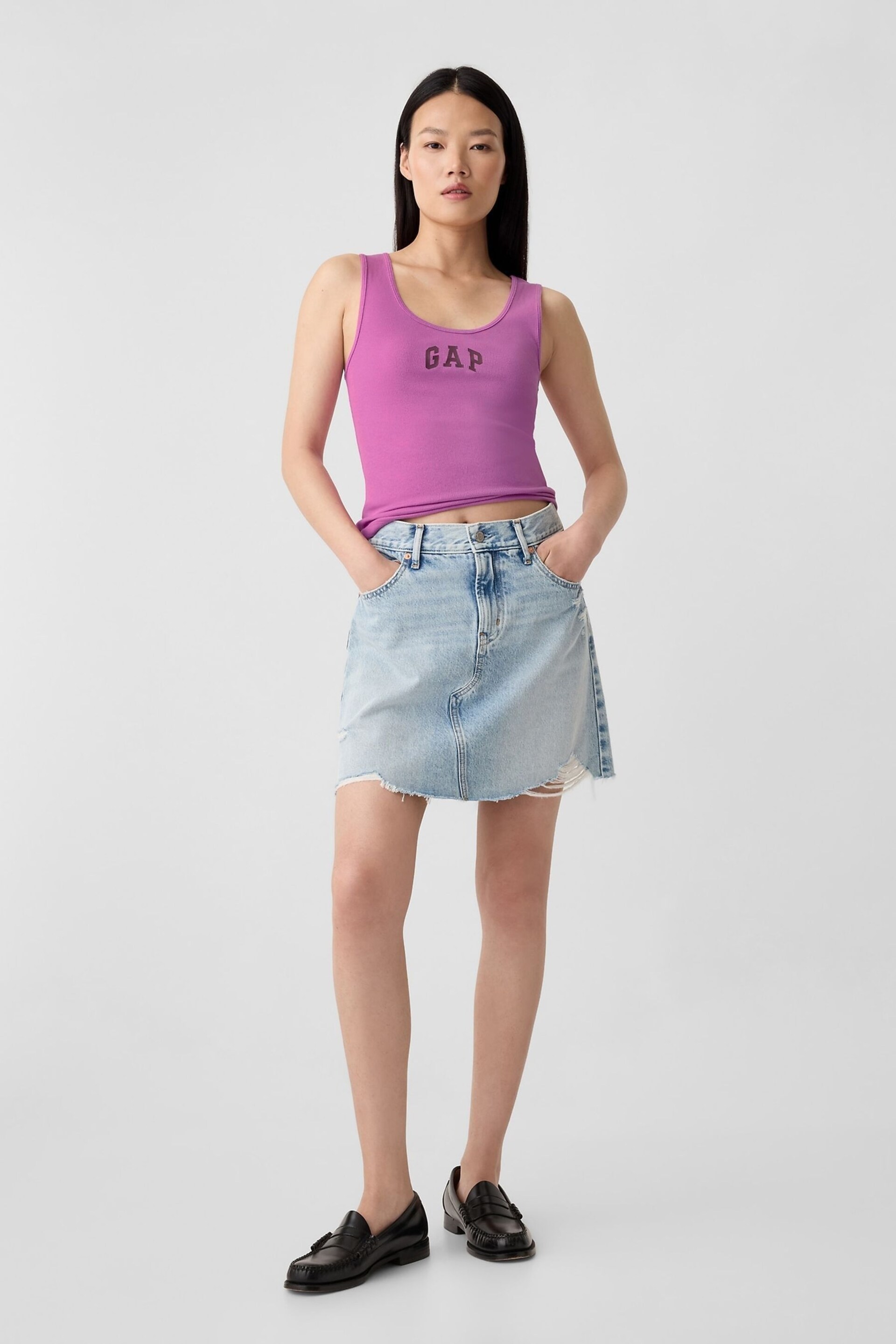 Gap Purple Ribbed Logo Vest Top - Image 3 of 5