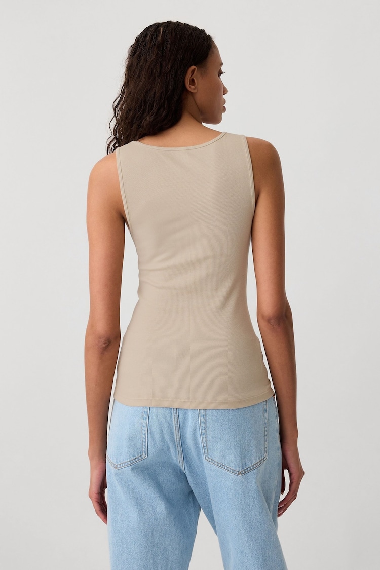 Gap Beige Ribbed Logo Vest Top - Image 2 of 5