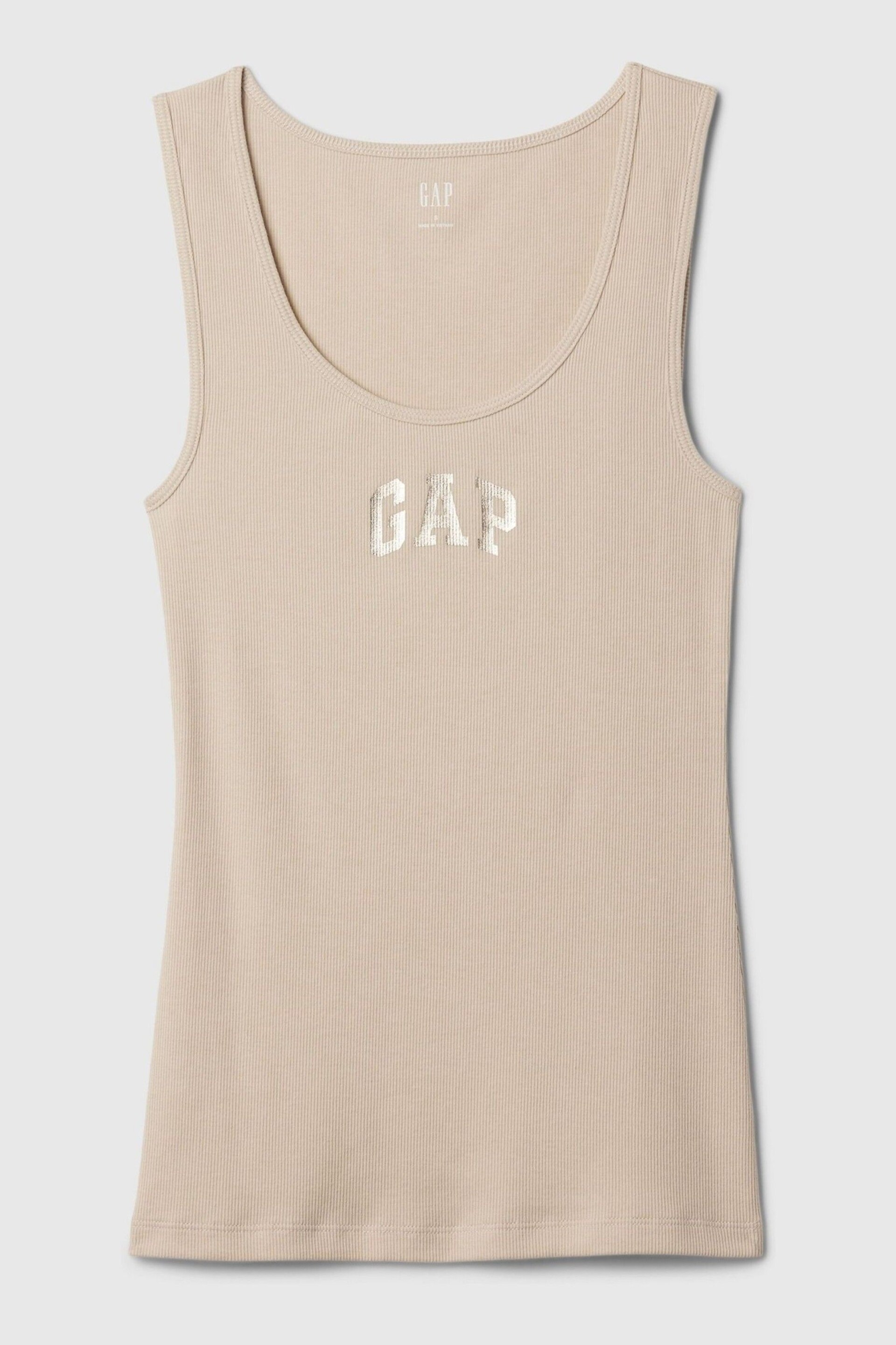 Gap Beige Ribbed Logo Vest Top - Image 5 of 5