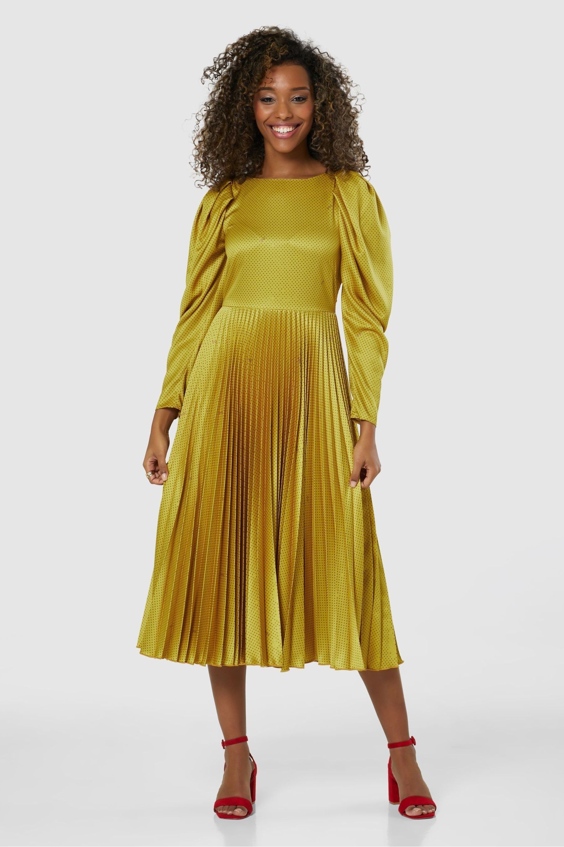 Buy Closet Yellow London Pleated Dress from Next Luxembourg