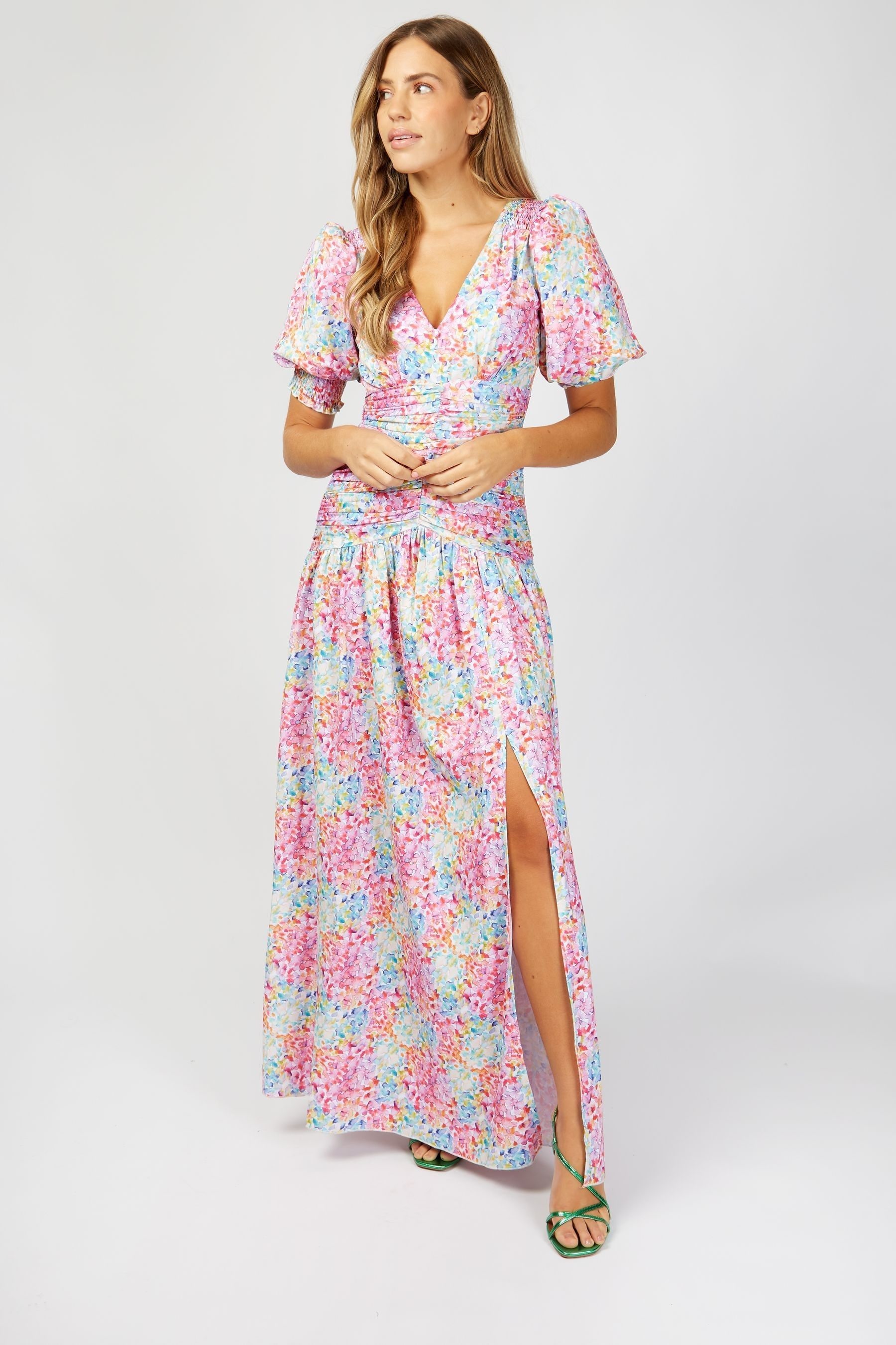 Buy Little Mistress Multi Spot Print Hastings Puff Sleeve Maxi Dress from Next Luxembourg