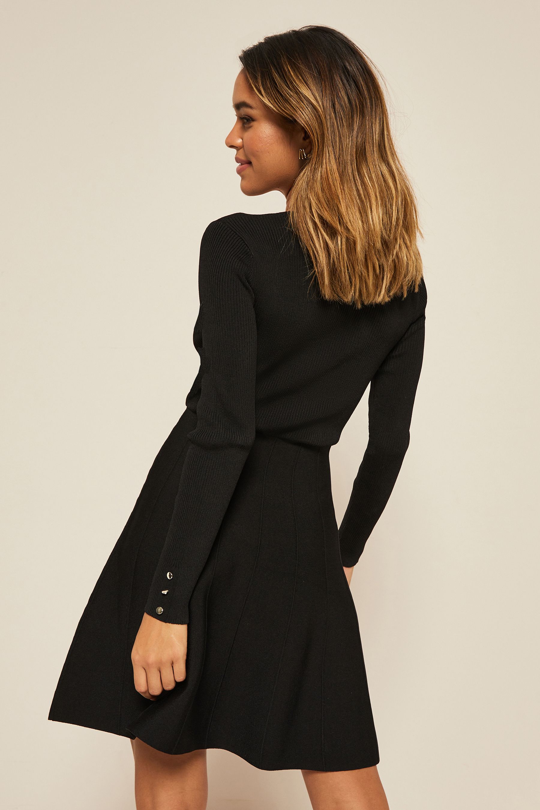 Long sleeve black flare dress clearance