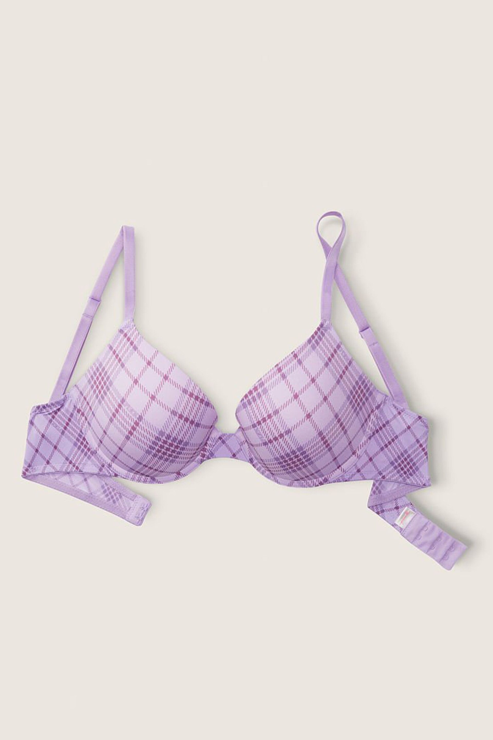 Victoria's Secret PINK Lavender Love Plaid Purple Smooth Push Up T-Shirt Bra - Image 4 of 5
