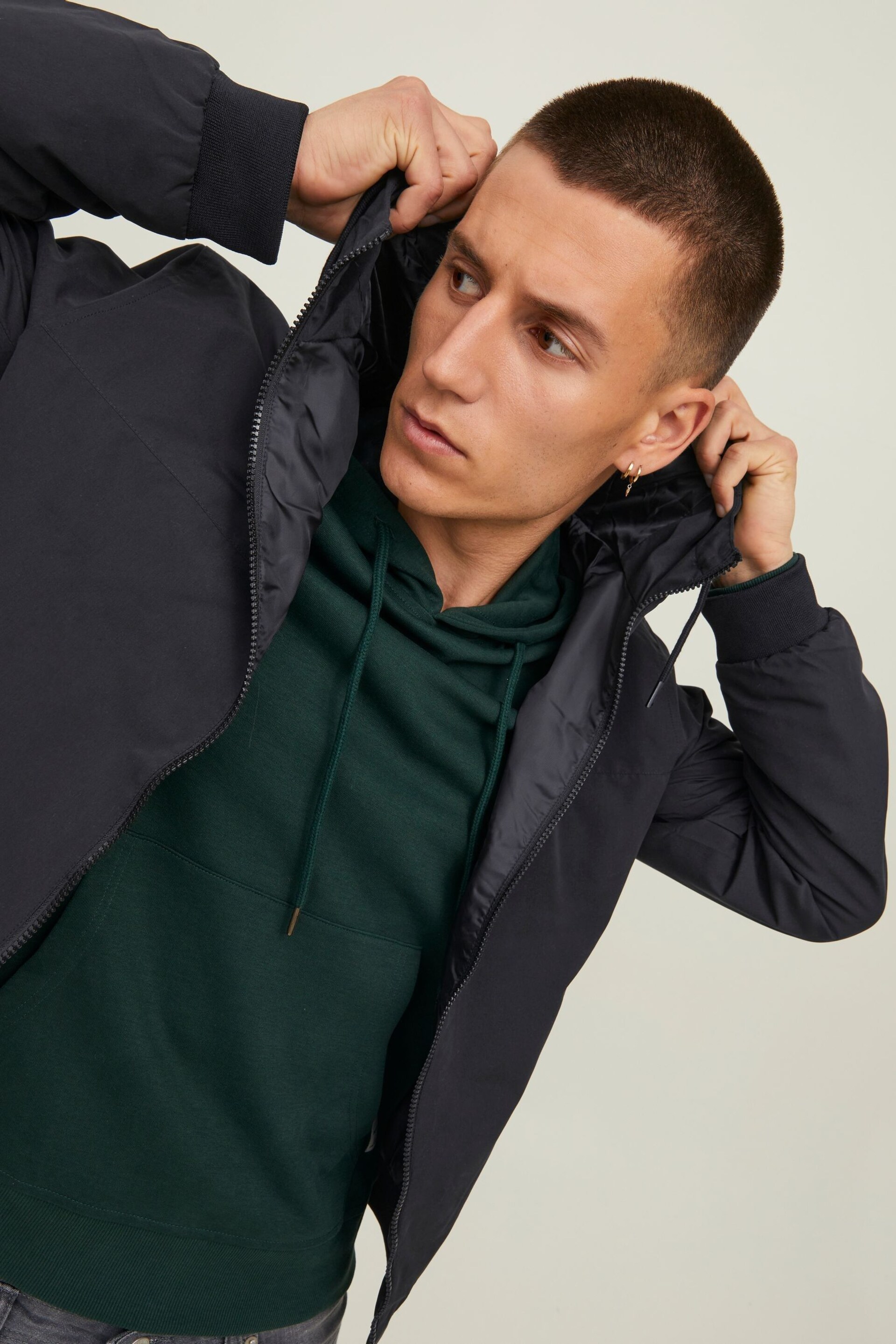 JACK & JONES Black Hooded Bomber Coat - Image 4 of 8