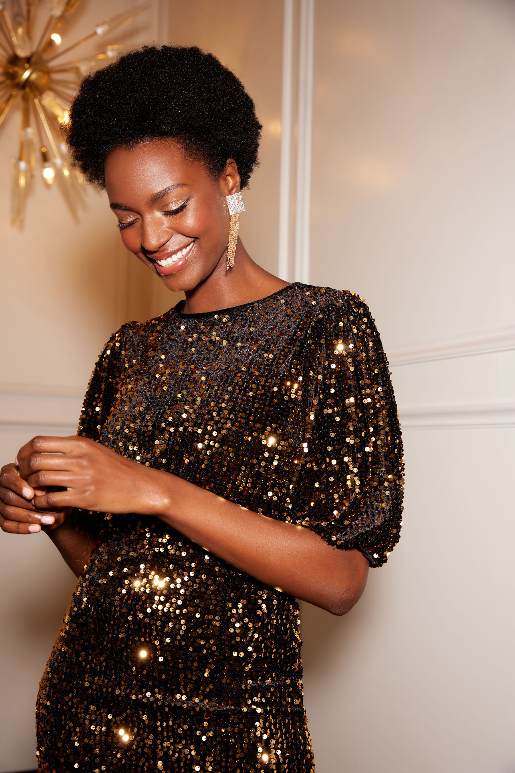 Buy Love Roses Black and Gold Velvet Sequin Empire Midi Dress from Next Luxembourg