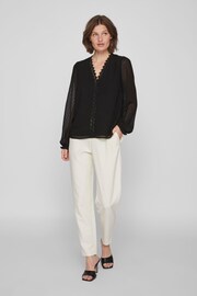 VILA Black V Neck Lace Dobby Blouse - Image 3 of 7