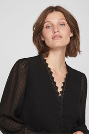 VILA Black V Neck Lace Dobby Blouse - Image 4 of 7